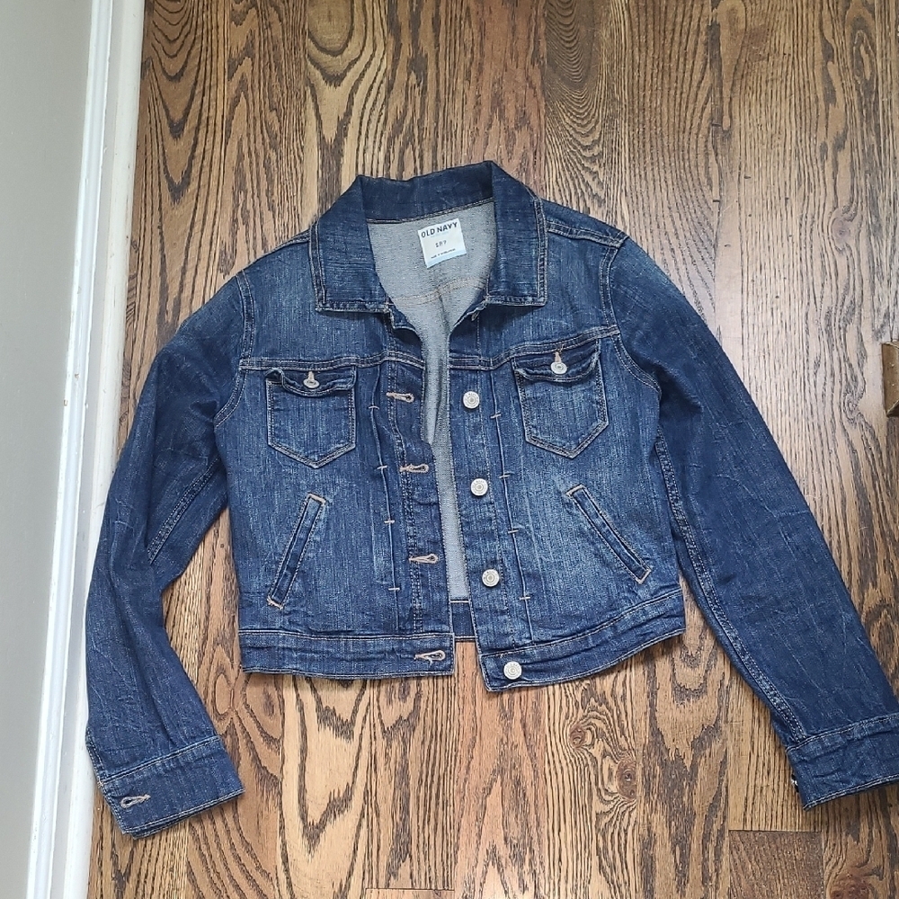 Old Navy Dark Blue Cropped Denim Jacket Size Small